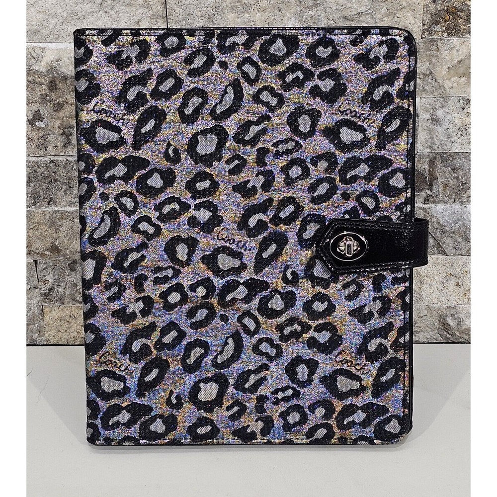 Coach Ocelot Leopard Print iPad Tablet Business Tech Case Black & Silver F61359